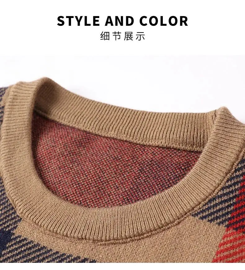 Luxury Men’s Knitted Wool Pullover – Autumn Winter O-Neck Striped British Casual Sweater