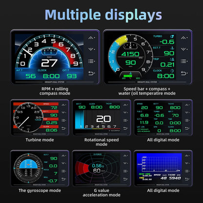 XS OBD+GPS Car HUD Gauge - Multi-Function Head-Up Display with LCD for Temperature, Turbo & Oil Pressure