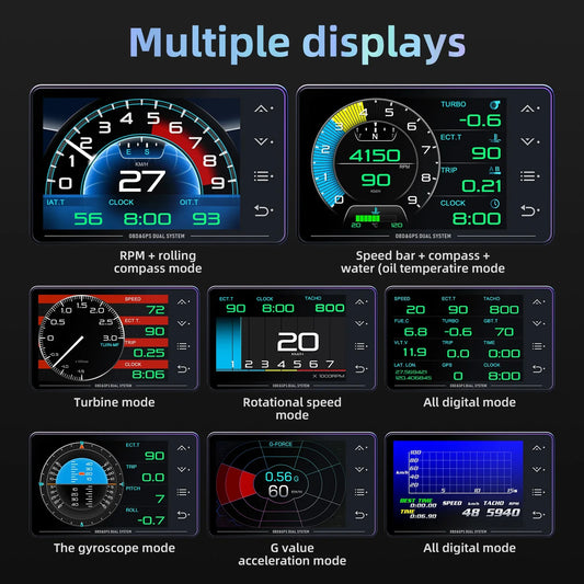 XS OBD+GPS Car HUD Gauge - Multi-Function Head-Up Display with LCD for Temperature, Turbo & Oil Pressure