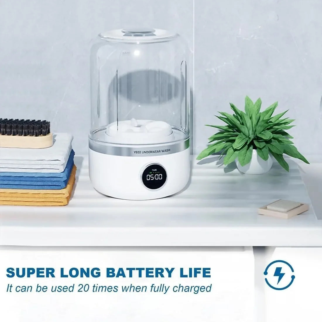 Wireless Portable Washing Machine – 1L Mini Underwear & Socks Cleaner with Dehydration Function