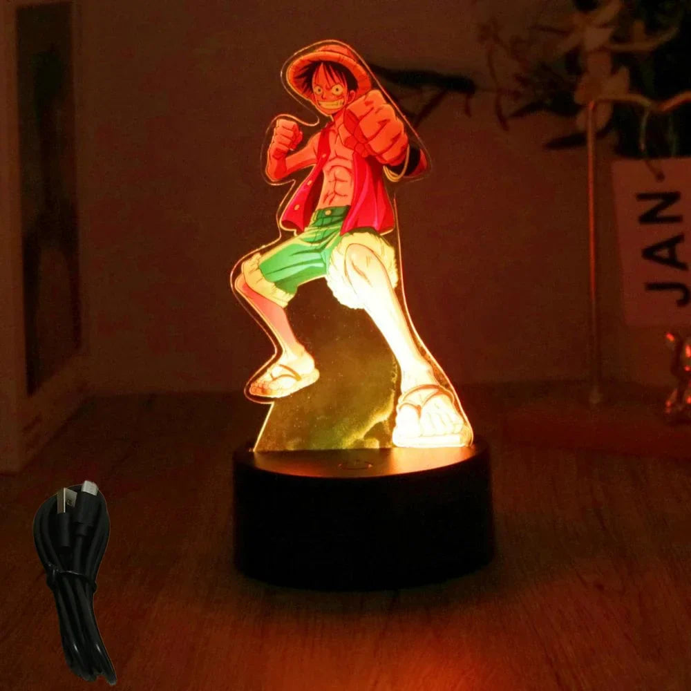 One Piece Luffy Zoro Action Figures 3D LED Lamp – Anime PVC Model Toy Night Light for Kids & Christmas Gift
