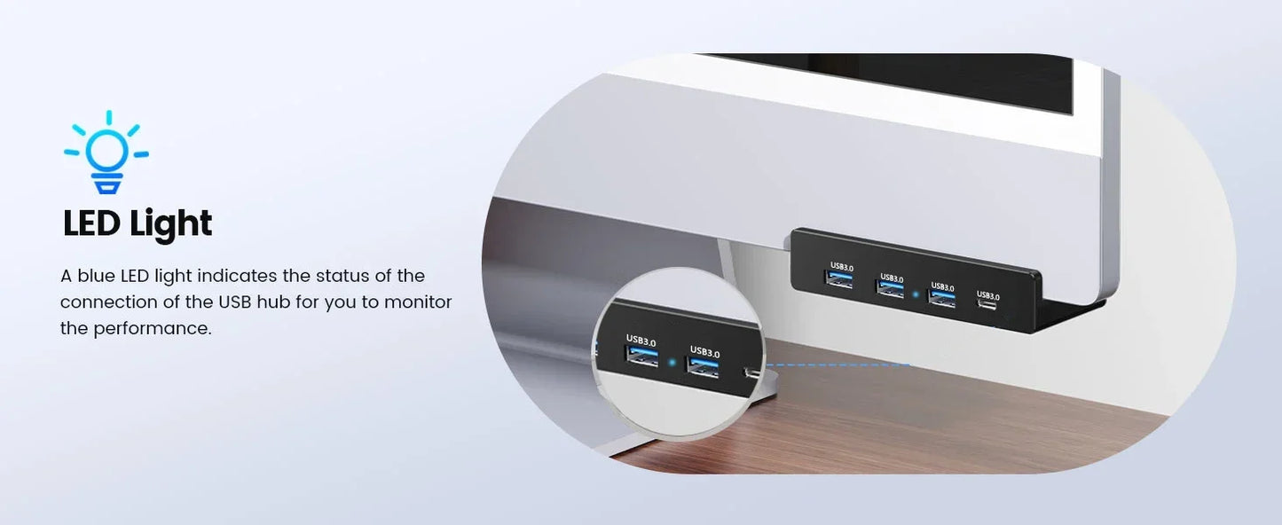 Aluminum 4-Port USB 3.0 Hub — High-Speed Clip Hub with Power Supply, 5–10Gbps Data Transfer, USB 3.2 for Mac & PC