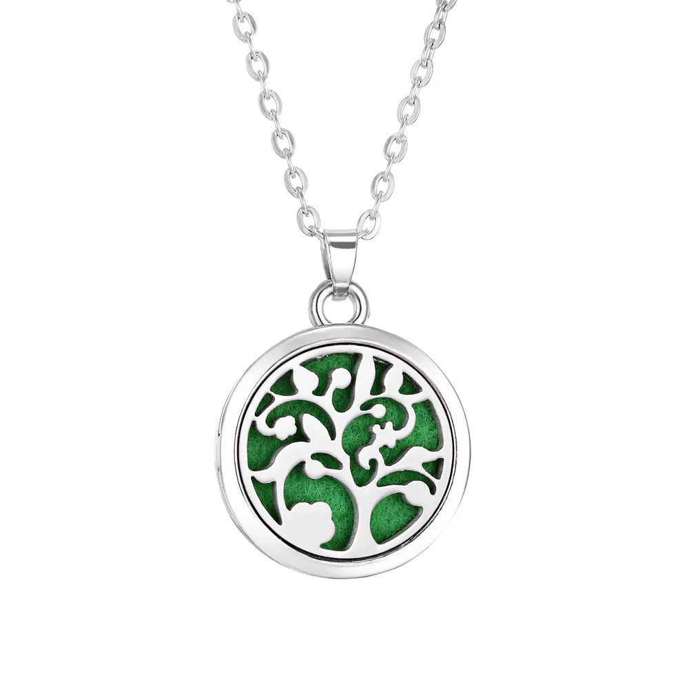 Tree of Life Aromatherapy Necklace – Stainless Steel Essential Oil Diffuser Locket Pendant