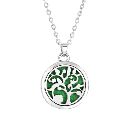 Tree of Life Aromatherapy Necklace – Stainless Steel Essential Oil Diffuser Locket Pendant