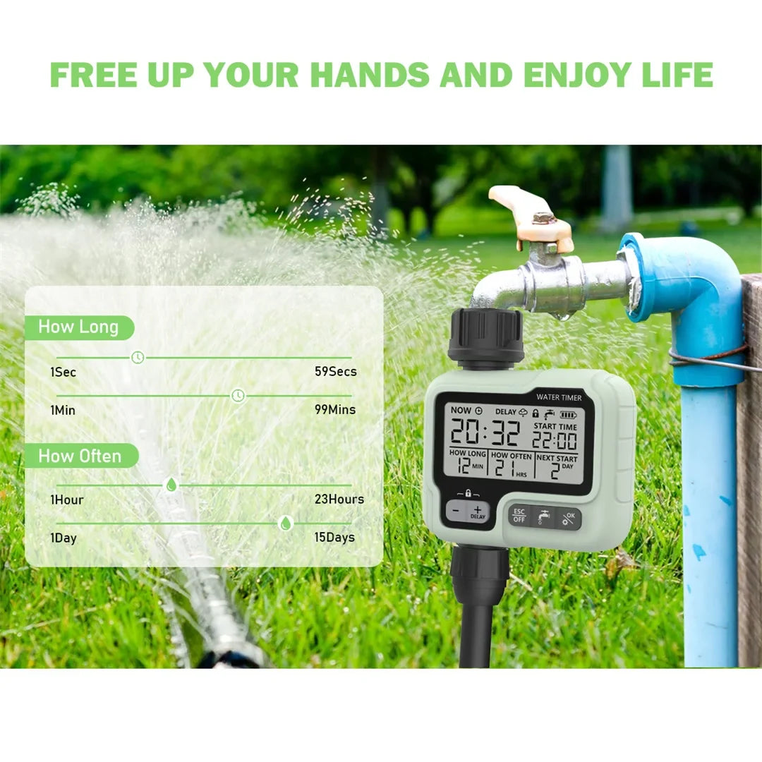 HCT-322 Automatic Water Timer - Digital Garden Irrigation System, Intelligent Outdoor Sprinkler to Save Water and Time
