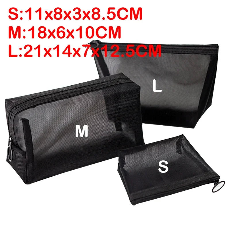 New Mesh Transparent Cosmetic Bags – Small & Large Clear Makeup Pouch, Portable Travel Toiletry Organizer with Lipstick Storage