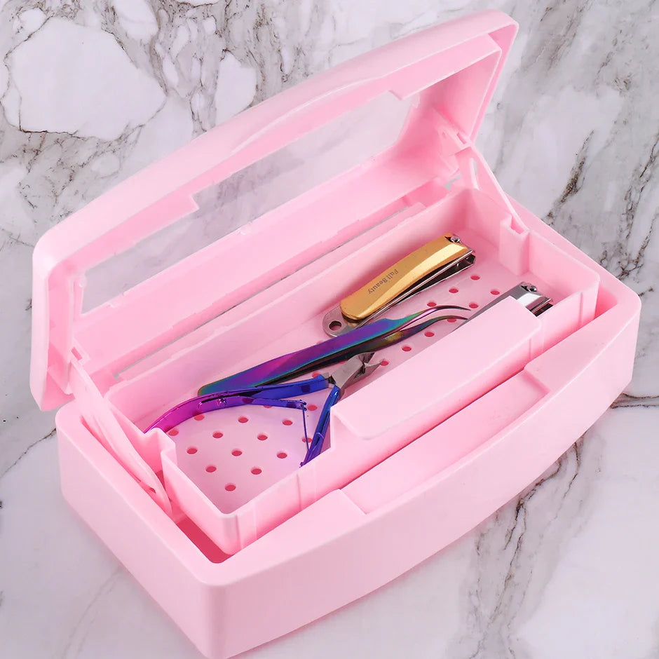 Nail Sterilizer Disinfection Box Pink | Manicure Metal Tool & Tweezers Sterilizer Tray for Salon