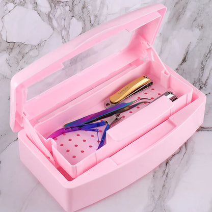 Nail Sterilizer Disinfection Box Pink | Manicure Metal Tool & Tweezers Sterilizer Tray for Salon