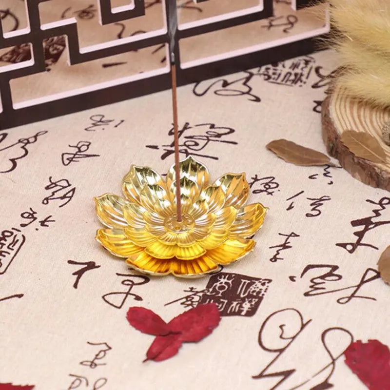 Alloy Incense Burner Stick Holder - Lotus Line Design for Buddhism, Sandalwood Coil Base - Ideal for Temples, Yoga Studios, and Home Decoration