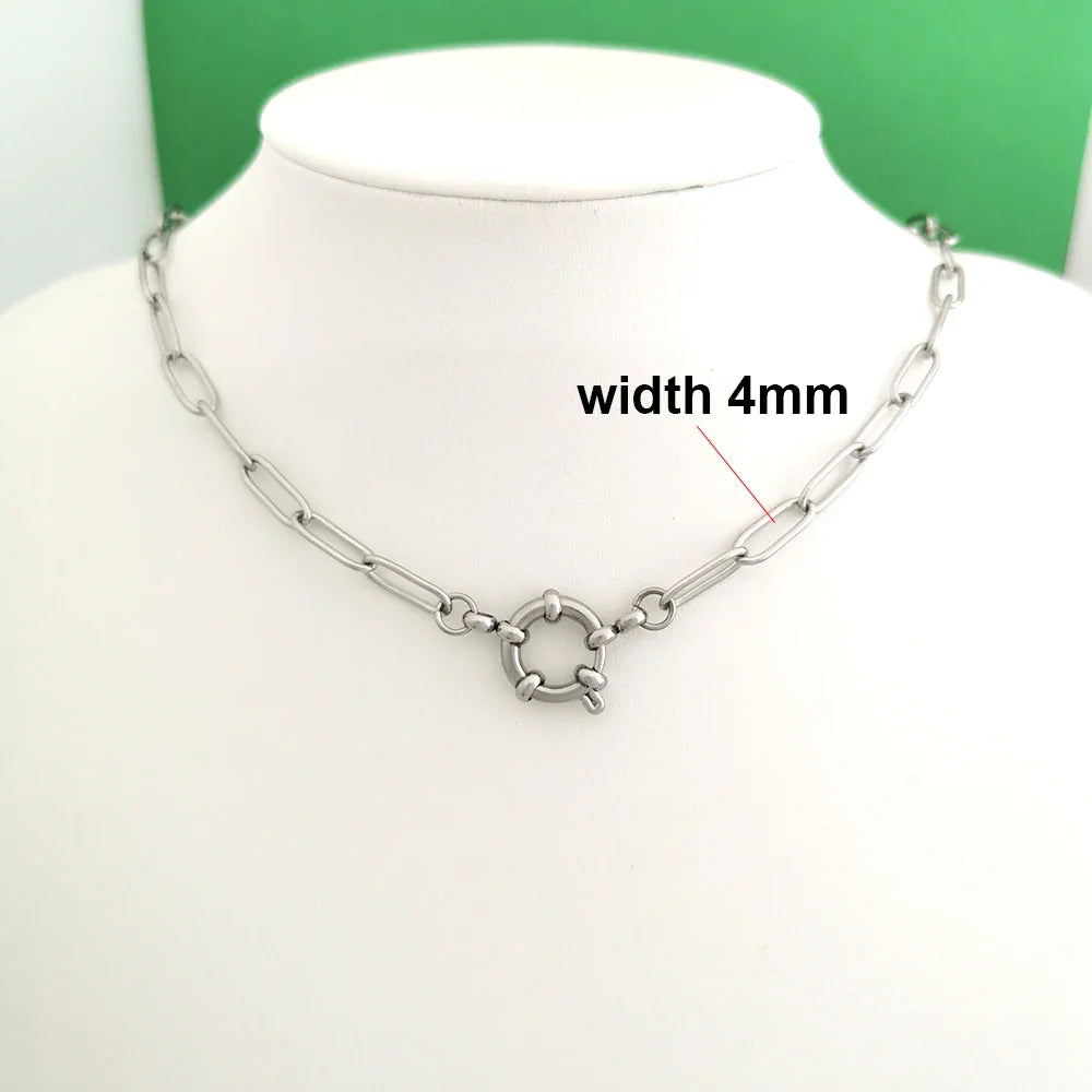 Spring Sailor Clasp Necklace – Stainless Steel Paperclip Link Chain Choker for Women & Men, Geometric PVD Gold Jewelry