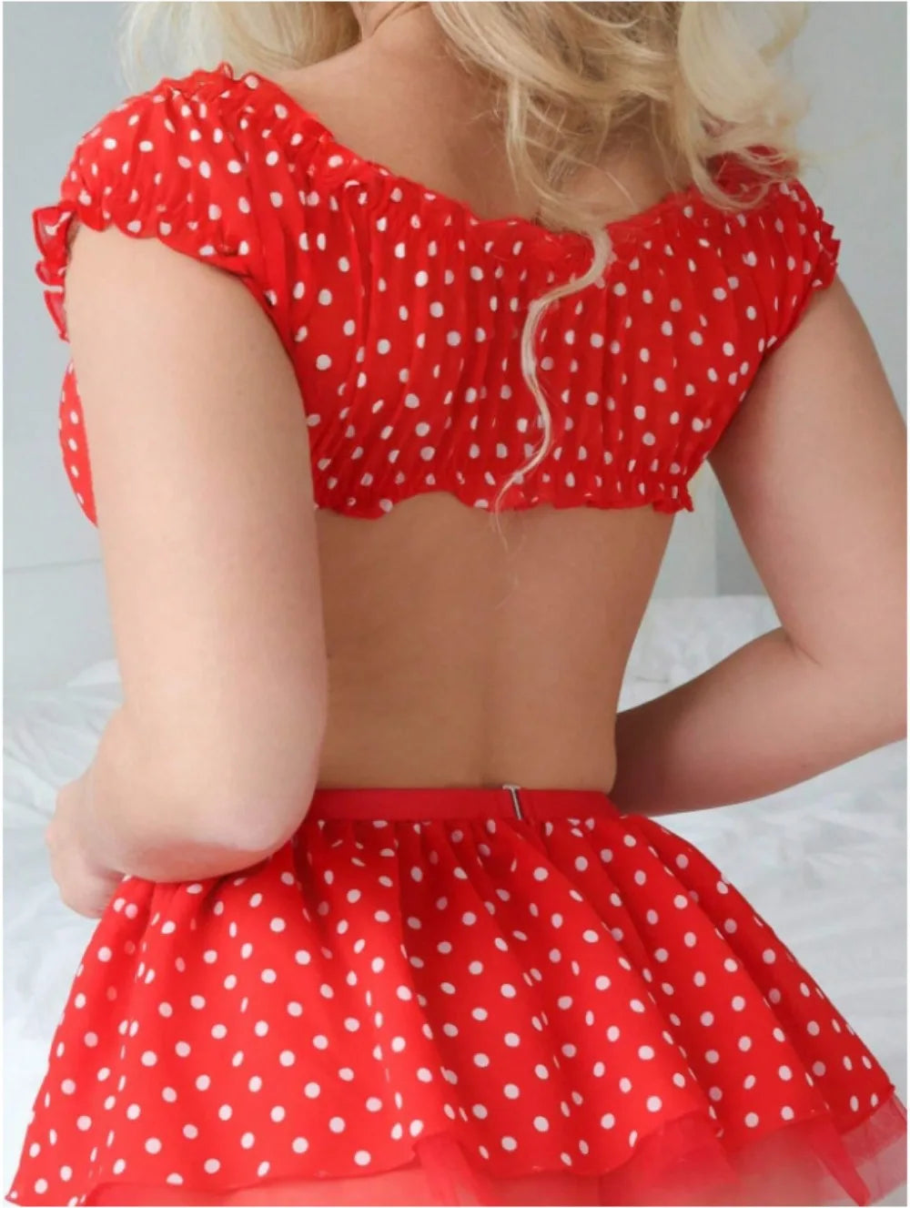 Women’s Polka Dot Tutu Lingerie Set — Sexy Off-the-Shoulder Two-Piece Fashionable Sleepwear