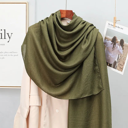 Winter Warm Cotton-Linen Pashmina Scarf for Women – Plain Stripe with Tassels – Hijab Shawl Wrap Bandana – New