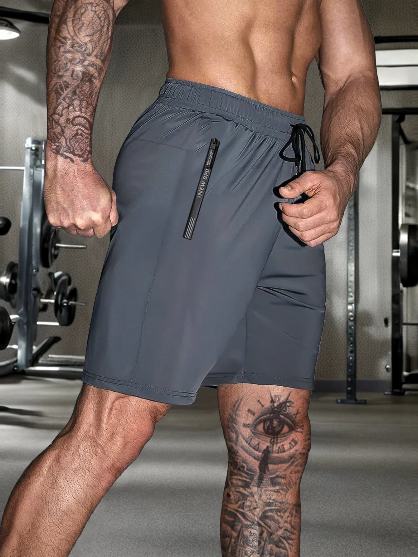 Men’s Solid Color Casual Shorts – Elastic Waist with Drawstring and Zipper Pockets, Loose Fit High Elasticity