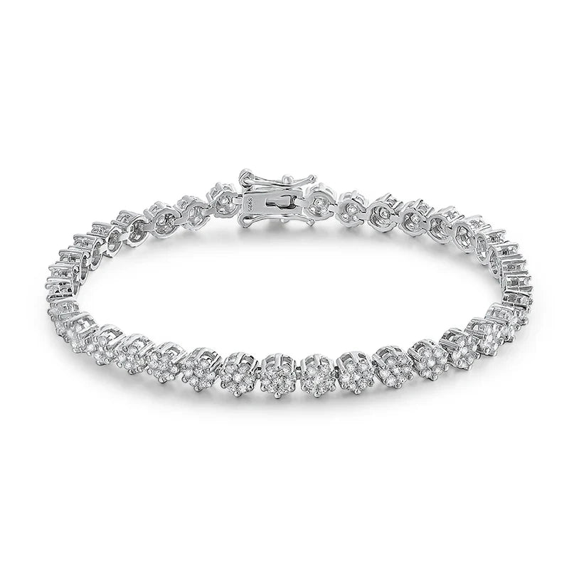 KNOBSPIN D VVS1 Moissanite Tennis Bracelet – Full Diamond, GRA Certified, 925 Sterling Silver White Gold Flower Bracelet for Men & Women