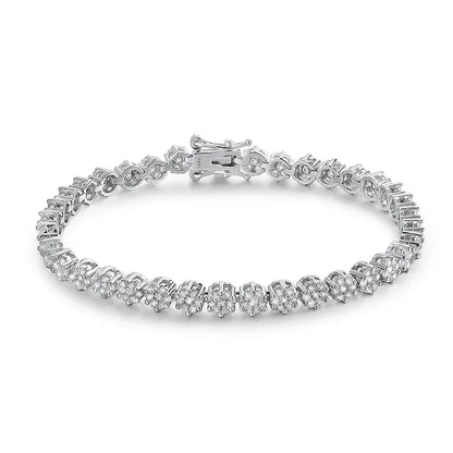 KNOBSPIN D VVS1 Moissanite Tennis Bracelet – Full Diamond, GRA Certified, 925 Sterling Silver White Gold Flower Bracelet for Men & Women