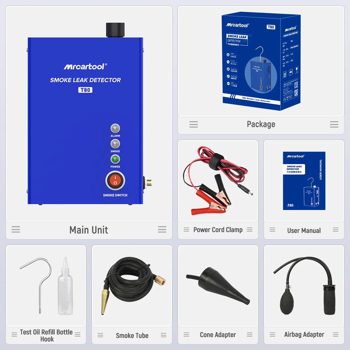 MRCARTOOL T80 Car Smoke Leak Detector with Pump | EVAP Pipe Leak Locator Diagnostic Tool for Cars & Motorcycles