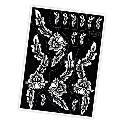 Reusable Henna Stencil Templates for Hand & Body – Floral Tattoo Stencils for Women, Weddings & Festivals Body Art Makeup Tools