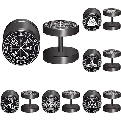 1 Pair 18G Viking Rune Round Stud Earrings — 316L Stainless Steel Cartilage, Tragus & Helix Piercing Jewelry for Men & Women