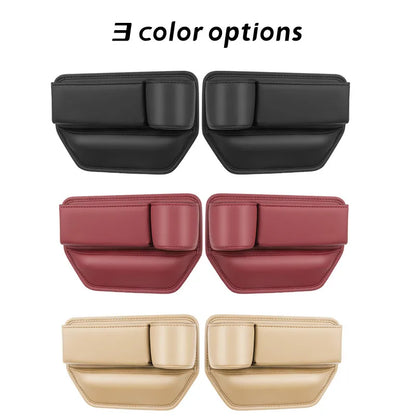 Leather Car Seat Gap Organizer – Multifunction Console Crevice Filler, Side Storage Box with Cup Holder, Car Interior Storage Pocket