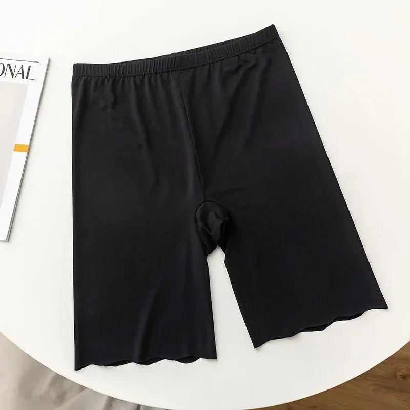 Women’s Seamless Ice Silk Safety Shorts - High Waist Anti-Chafing Thigh Cover Underwear for Plus Size Comfort