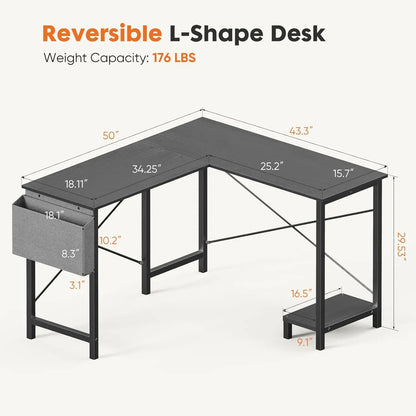 50-Inch L Shaped Corner Gaming Desk with CPU Stand Black Home Office Computer Desk
