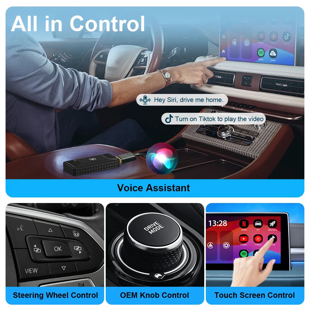 Wireless CarPlay AI Box Adapter – Android Auto, YouTube and Netflix Compatible for Toyota, Mazda, Hyundai, Ford, VW and More
