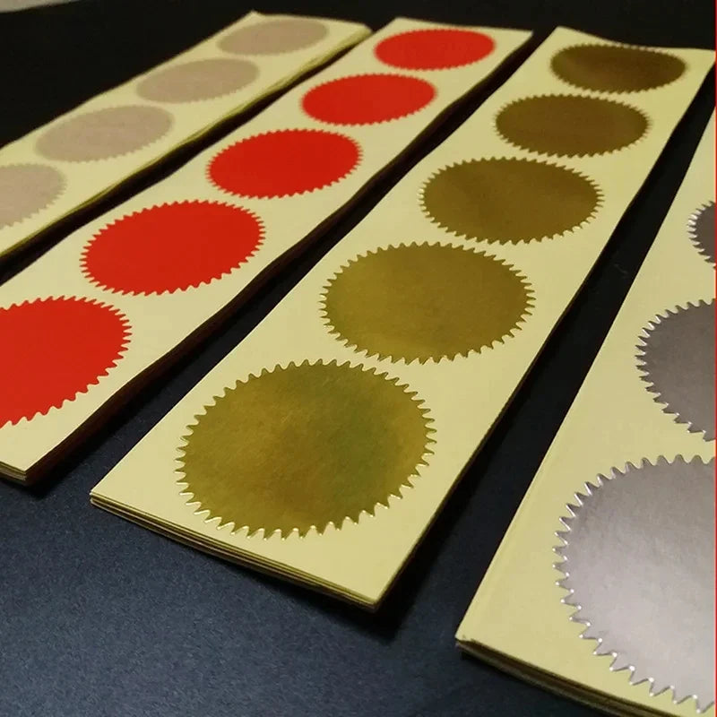 100PCS 45mm Gold Foil Embossed Stickers – Serrated Seal Labels for Diplomas, Awards & Certificates