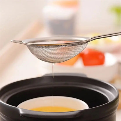3PCS Stainless Steel Fine Mesh Strainer Set – Juice, Soya Milk, Oil & Hotpot Sieve Spoon for Kitchen Use