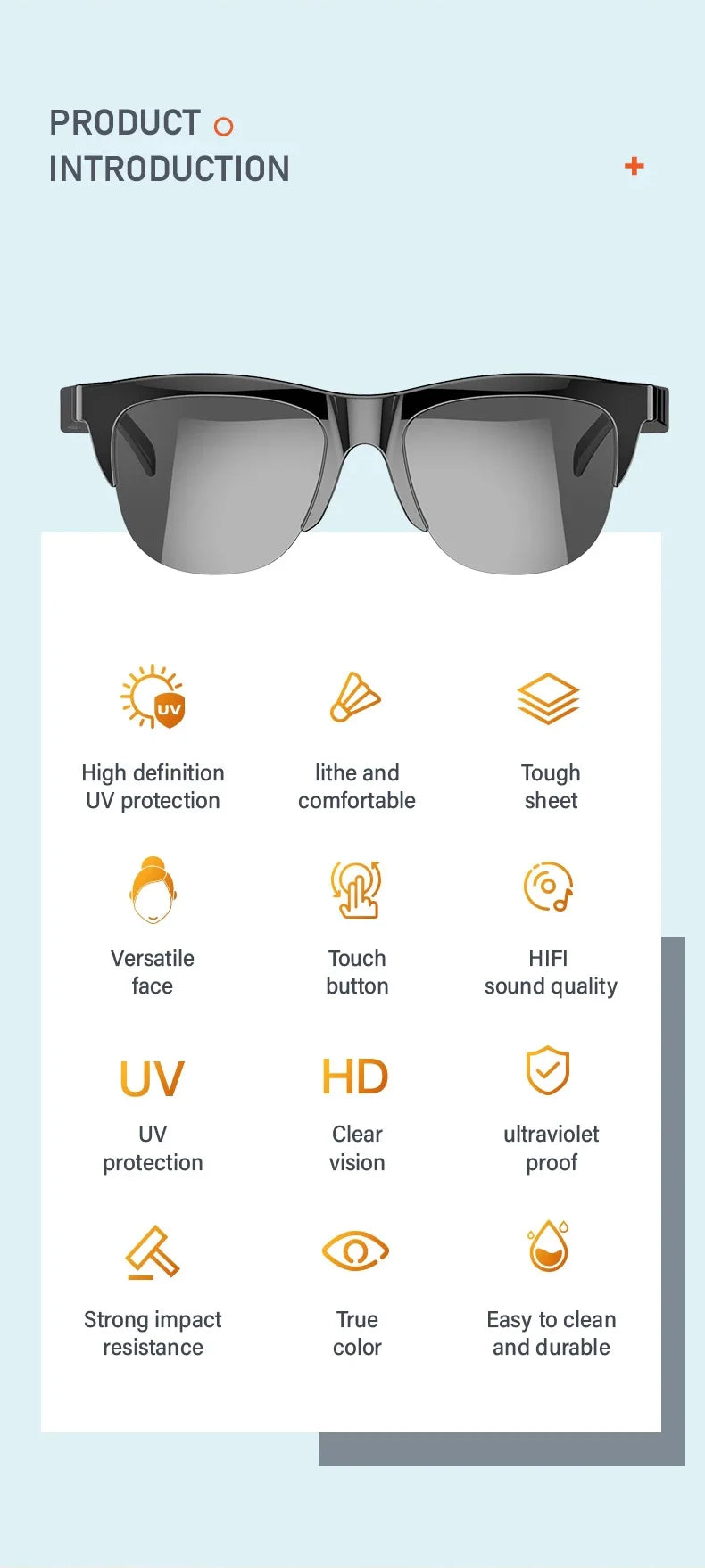 Smart Bluetooth V5.3 Sunglasses – HIFI Audio Glasses with Call Function, UV Protection, Anti-Touch Tech for Outdoor Sports Men & Women