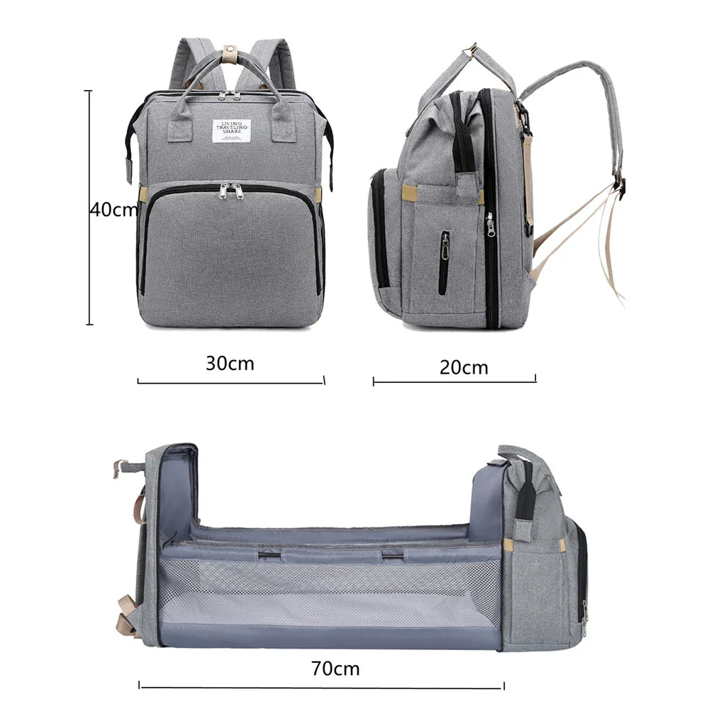Foldable Bed Diaper Bag with Changing Station - Insulated Pocket, Large Capacity, Multifunctional Double Shoulder Mommy Bag