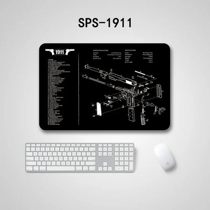 Gun Cleaning Mat Mouse Pad — Armorers Bench Mat with Parts Diagram & Instructions for AR15, AK47, GL, 1911