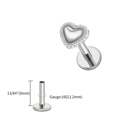 Right Grand ASTM F136 Titanium 16G Heart Labret Stud Earring – Lip, Monroe, Helix, Tragus & Conch Cartilage Piercing Body Jewelry