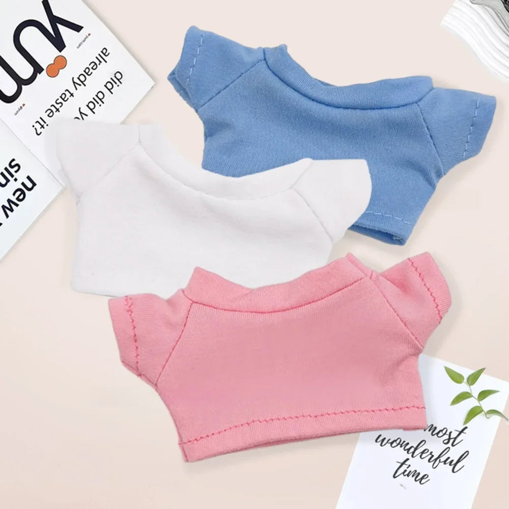 Cotton Short-Sleeve Labubu Doll Clothes – 14-17cm Solid Color T-Shirt Dress-Up Accessories for Plush DIY Toys