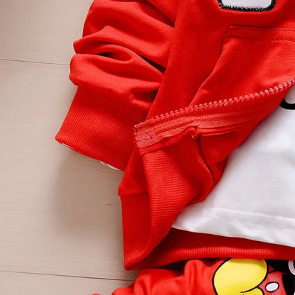 Boys Spring & Autumn Clothing Set – Mickey Cotton Hooded Coat, T-shirt & Pants 3PCS Casual Sportswear
