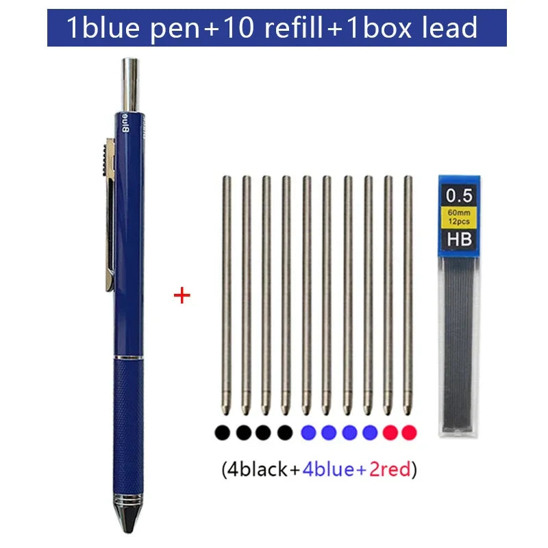 Metal 4-in-1 Multicolor Pen — Gravity Sensor Ballpoint with 3 Colors + 1 Mechanical Pencil, Office and School Stationery Gift