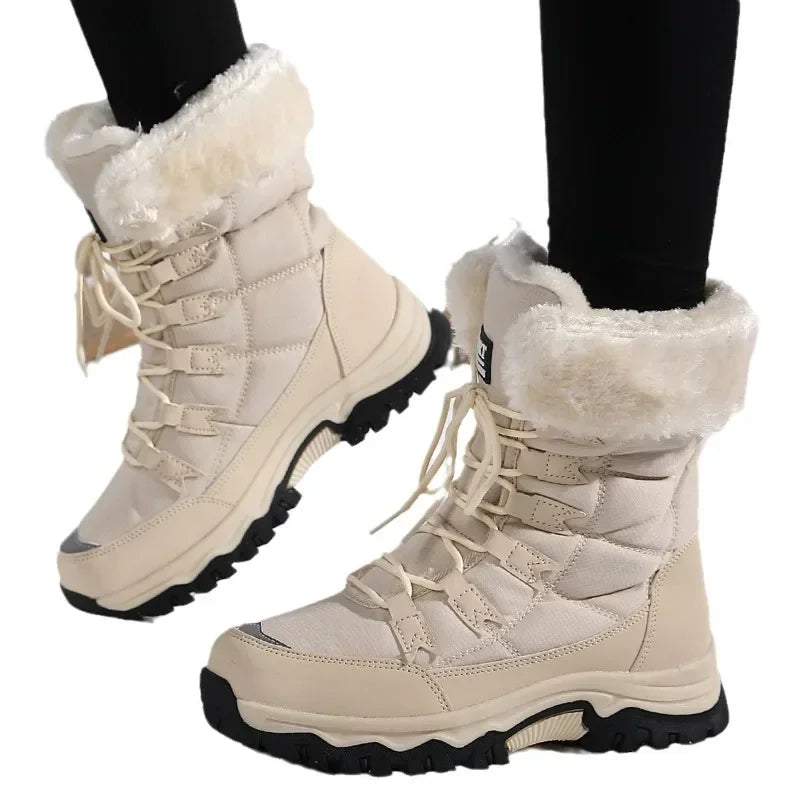 Women’s Waterproof Cotton Snow Boots – Cold-Proof Outdoor Long Boots with Thick Velvet Lining for Warmth