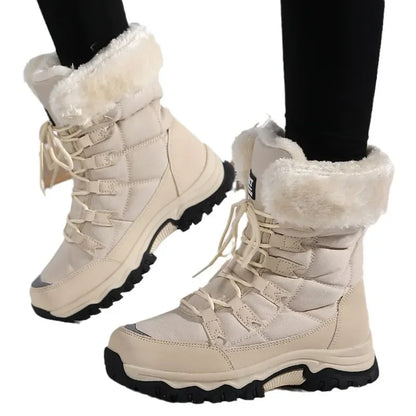 Women’s Waterproof Cotton Snow Boots – Cold-Proof Outdoor Long Boots with Thick Velvet Lining for Warmth