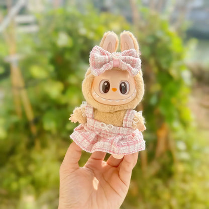 Labubu Sitting Party Series - Classic Grid Dress with Small Fragrance, v1 & v2 Doll Clothes, Kid Gift