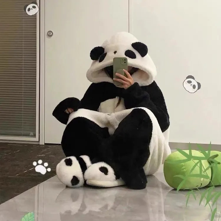 Winter Unisex Panda Robe Costume – Kigurumi Onesie, Unicorn Cosplay Pajamas, Animal Sleepwear Jumpsuit for Adults
