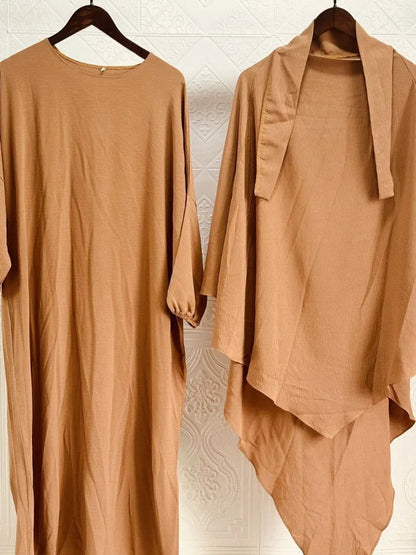 Women’s Eid 2023 2-Piece Khimar & Abaya Set – Long Islamic Prayer Dress Full Cover Hijab Ramadan Kaftan Djellaba