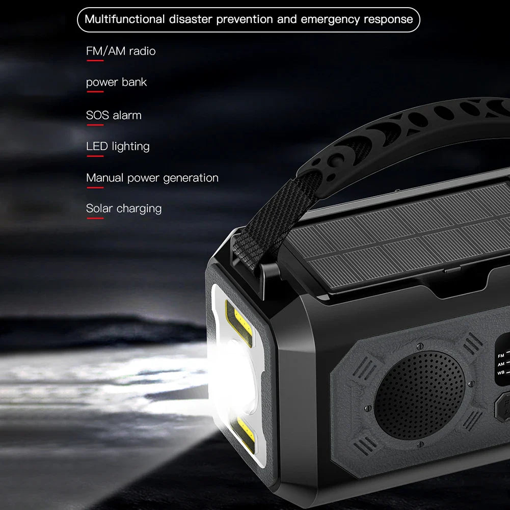 12000mAh AM/FM/NOAA Weather Radio – Solar Hand Crank Portable Emergency Radio with 2 Solar Panels, Reading Lamp for Camping