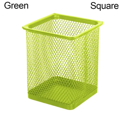 Multifunction Mesh Pen Holder - Round or Square Desk Organizer for Pens, Pencils & Stationery