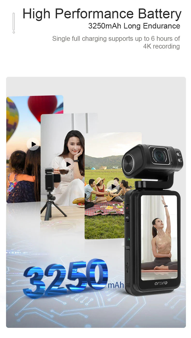 Ordro M3 Pocket Digital Camcorder — 5K 30FPS with Image Stabilization & Large Screen, Handy Travel Vlog Camera