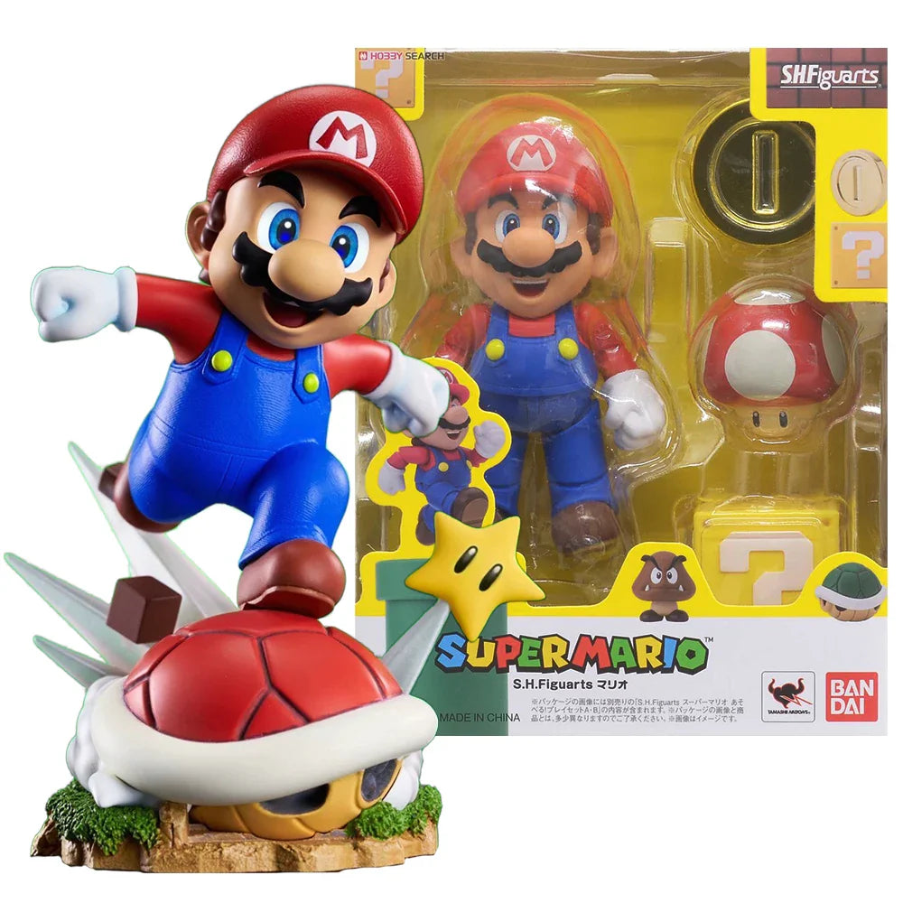BANDAI 12CM Super Mario GK Figure – Mario Run PVC Action Toy for Mario Bros Scene Collectible