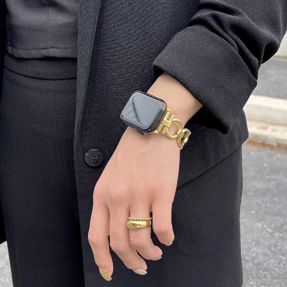 Fashion Metal Chain Strap for Apple Watch | Series 9-3, 45/44/42/41mm | Round Loop Bracelet | iWatch Ultra 2 Compatible | Available in Various Sizes
