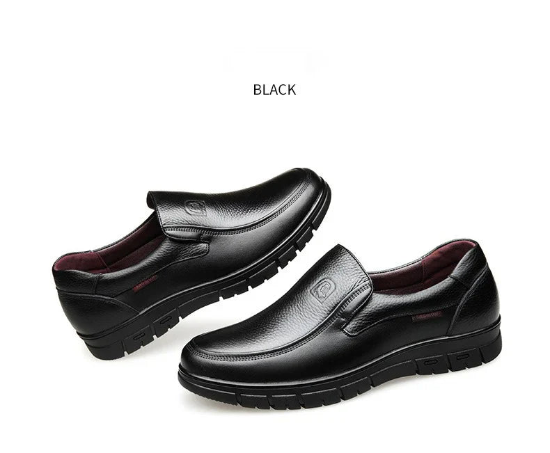 Genuine Leather Casual Shoes for Men – Flat Platform Walking Loafers, Breathable Handmade Outdoor Sneakers