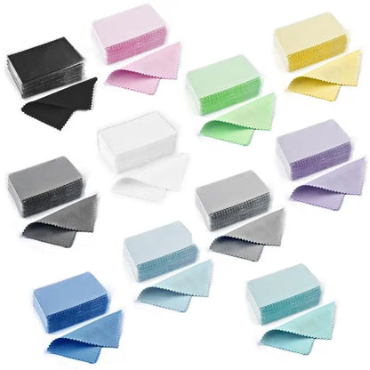 50pcs Silver Polishing Cloths – Soft Cleaning Wipes for Necklaces, Rings & Jewelry Care (10x6.5cm & 8x8cm)