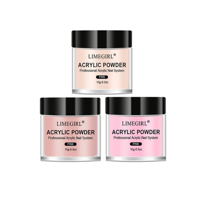 40ml Crystal Liquid & 45ml Acrylic Powder Set – Pink, White, Transparent Acrylic Powder Kit for Beginners Nail Art