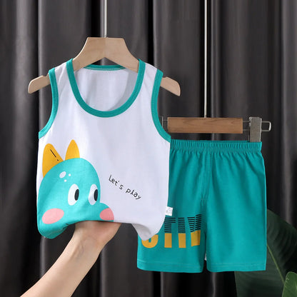 2PCS Kids Summer Vest Set – Cotton Sleeveless T-Shirt & Shorts for Boys & Girls Baby Clothes