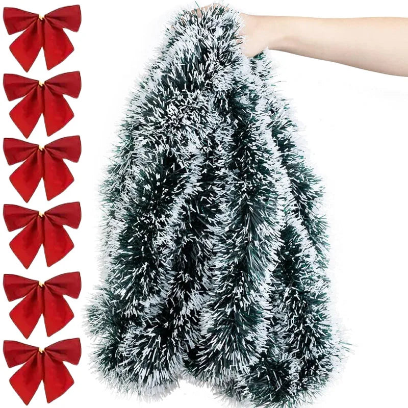 Christmas Bow Tinsel Ribbon Garland – Green Ribbon for Tree, Wreath & Holiday Decor